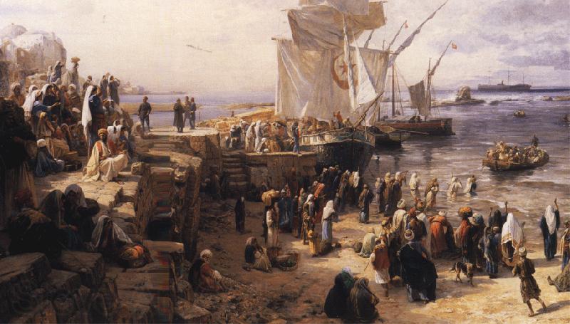 Gustav Bauernfeind Jaffa, Recruiting of Turkish Soldiers in Palestine Norge oil painting art